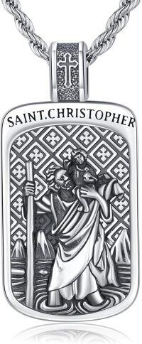 wholesale 925 Sterling Silver St Christopher Pendant Necklaces for Men Women Catholic Christian s 47cm Chain Length-02 Saint Christopher