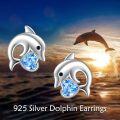 wholesale 925 Sterling Silver Dolphin Stud Earrings with Blue Crystal Stone - Cute Ocean Sea Life  for Her-0-1