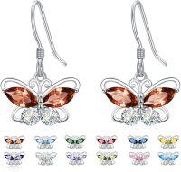wholesale 925 Sterling Silver Cubic Zirconia 12 Birthstone Butterfly Dangle Earrings-01-Jan.