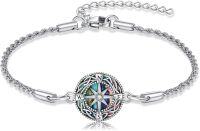 wholesale 925 Sterling Silver Tree of Life Compass Bracelet with Abalone Shell Gift for Women Men-compass