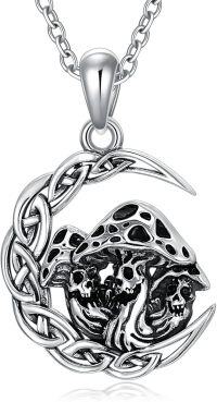 wholesale 925 Sterling Silver Gothic Skull Moon Pendant Necklace Satan Lilith Gift-Mushroom Skull