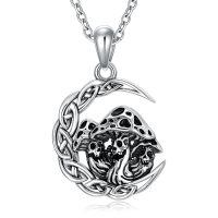 wholesale 925 Sterling Silver Gothic Skull Moon Pendant Necklace Satan Lilith Gift-Mushroom Skull