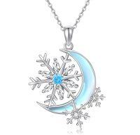 wholesale 925 Sterling Silver Snowflake Moon Pendant Necklace s for Women-Snowflake Moonstone