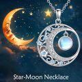 wholesale 925 Sterling Silver Blue Moonstone Crescent & Stars Pendant Necklace-0-5