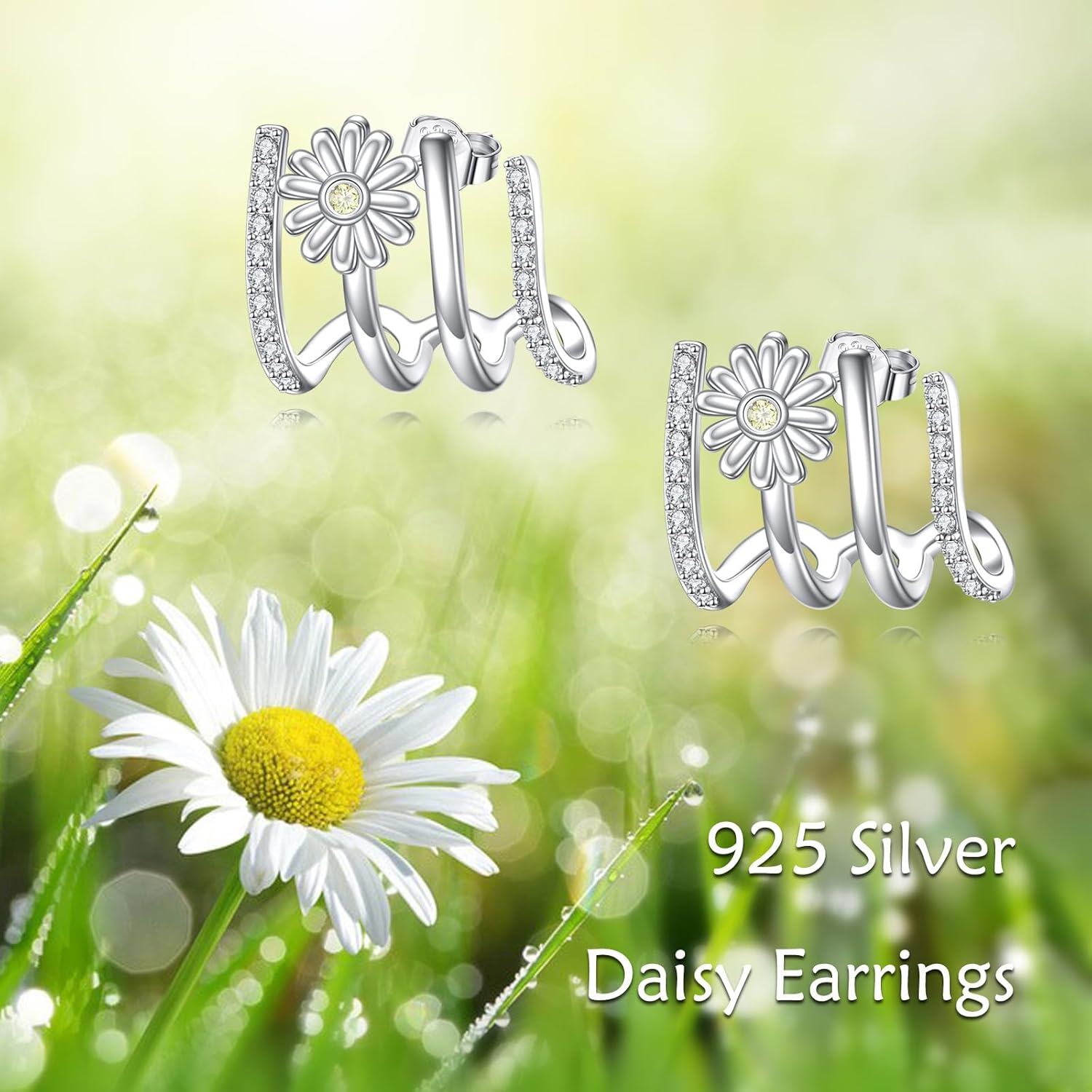 Sterling Silver Cubic Zirconia Claw Earrings Ear Cuff for Women-0-2