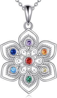 wholesale 925 Sterling Silver Multi-Color Crystal Lotus Flower Pendant Necklace-Colorful Lotus