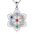 wholesale 925 Sterling Silver Multi-Color Crystal Lotus Flower Pendant Necklace-0-0