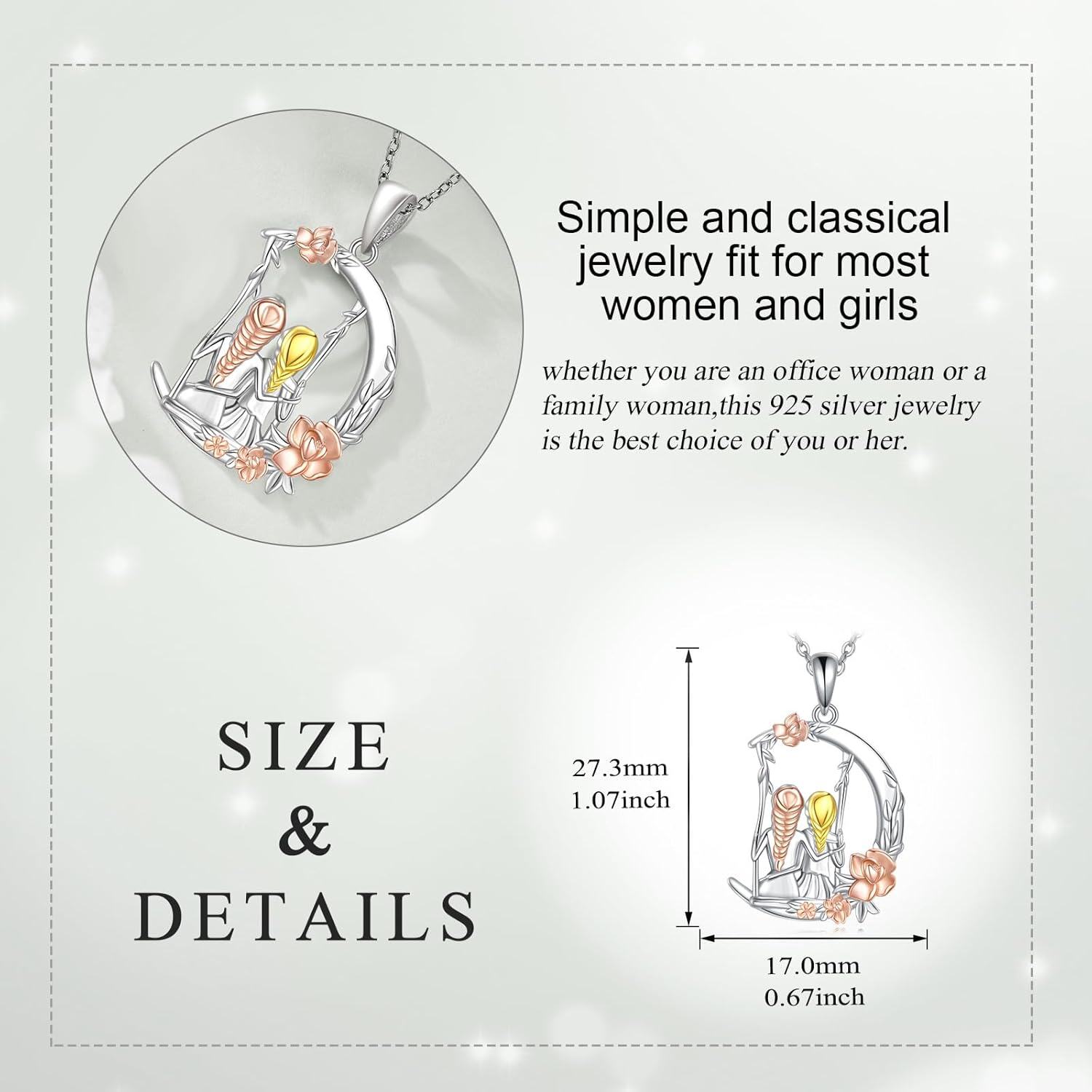Sterling Silver Moonstone 2 Sisters Flower Swing Pendant Necklace-0-4