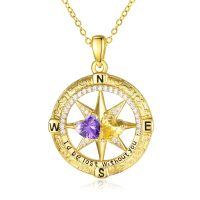 wholesale 925 Sterling Silver Compass Pendant with Birthstones for Women-02-11-Feb-Nov