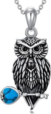 wholesale 925 Sterling Silver Owl Turquoise Stone Pendant Necklace for Women and Girls Gifts-Owl