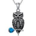 wholesale 925 Sterling Silver Owl Turquoise Stone Pendant Necklace for Women and Girls Gifts-0-0