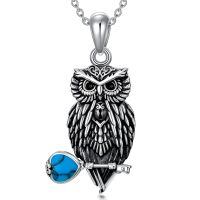 wholesale 925 Sterling Silver Owl Turquoise Stone Pendant Necklace for Women and Girls Gifts-Owl