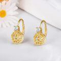wholesale 925 Sterling Silver Plated Gold  Round Filigree Flower Leverback Studs with Cubic Zirconia for Women-0-2