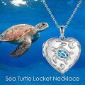 wholesale 925 Sterling Silver Turtle Blue Opal Heart Lockets Necklaces for Women Birthdays Gift Ideas-0-1