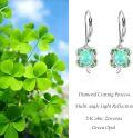 wholesale 925 Sterling Silver Opal Green Gemstone Drop Earrings 4-Leaf Clover Leverback Irish Jewelry-0-2