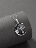wholesale 925 Sterling Silver Tree of Life DNA Black Crystal Moonstone Crescent Pendant Necklace for Women Wife Girlfriend-0-3