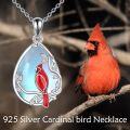 wholesale 925 Sterling Silver Teardrop Moonstone Red Cardinal Bird Vine Leaf Charm Necklace Pendant-0-4