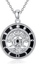 wholesale 925 Sterling Silver Black Onyx Pentagram Witch's Knot Pendant Necklace for Women Gothic s-0-0
