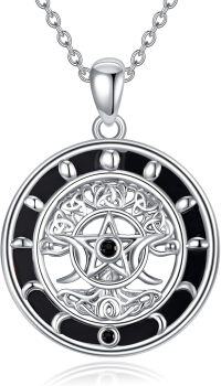 wholesale 925 Sterling Silver Black Onyx Pentagram Witch's Knot Pendant Necklace for Women Gothic s-Tree of Life