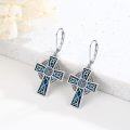 wholesale 925 Sterling Silver Celtic Knot Abalone Shell & Malachite Cross Dangle Leverback Earrings for Women Irish Catholic Christian  Ideas-0-2