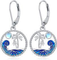 wholesale TOUPOP Palm Tree Wave Leverback Earrings 925 Sterling Silver Ocean Beach Earring Moonstone Jewelry For Women Friends Christmas Birthday Gifts -undefined