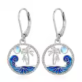 TOUPOP Sterling Silver Moonstone Palm Tree Wave Leverback Ocean Beach Earrings-0-0