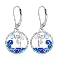 TOUPOP Sterling Silver Moonstone Palm Tree Wave Leverback Ocean Beach Earrings-undefined
