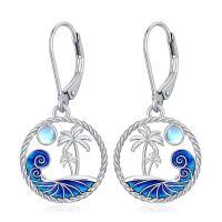 TOUPOP Sterling Silver Moonstone Palm Tree Wave Leverback Ocean Beach Earrings-undefined