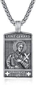 wholesale 925 Sterling Silver Rectangular Patron Saint Gerard Protect Us Cross Pendant Necklace for Men-0-0