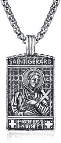 wholesale 925 Sterling Silver Rectangular Patron Saint Gerard Protect Us Cross Pendant Necklace for Men-St Gerard