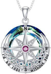 wholesale 925 Sterling Silver Birthstone Compass Necklace Celtic Knot Jewelry Gift-10-October-Tourmaline