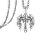 wholesale 925 Sterling Silver Angel Wing Cross Necklace Catholic Religious  for Women Men-0-0