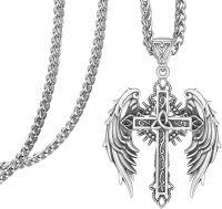 wholesale 925 Sterling Silver Angel Wing Cross Necklace Catholic Religious  for Women Men-G-Angel Wing Cross