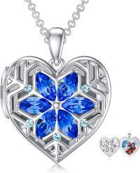 wholesale 925 Sterling Silver Blue Crystal Flower Heart Locket Necklace for Women and Girls-H-Snowflake Locket+Photo+Text-H-Snowflake Locket+Photo