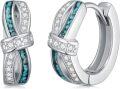 wholesale 925 Sterling Silver Turquoise & Cubic Zirconia Hoop Earrings 15mm - Hypoallergenic  for Women and Men-0-0