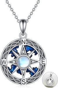 wholesale 925 Sterling Silver Compass Pendant Necklace with Blue World Map and White Stone Accents-Compass Necklace with Blue Ocean