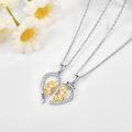 wholesale 925 Sterling Silver Metal Best Friend Forever Heart-Shaped Sunflower Pendant Necklaces for Women Girls Friendship  Sets 2 Pcs-0-3