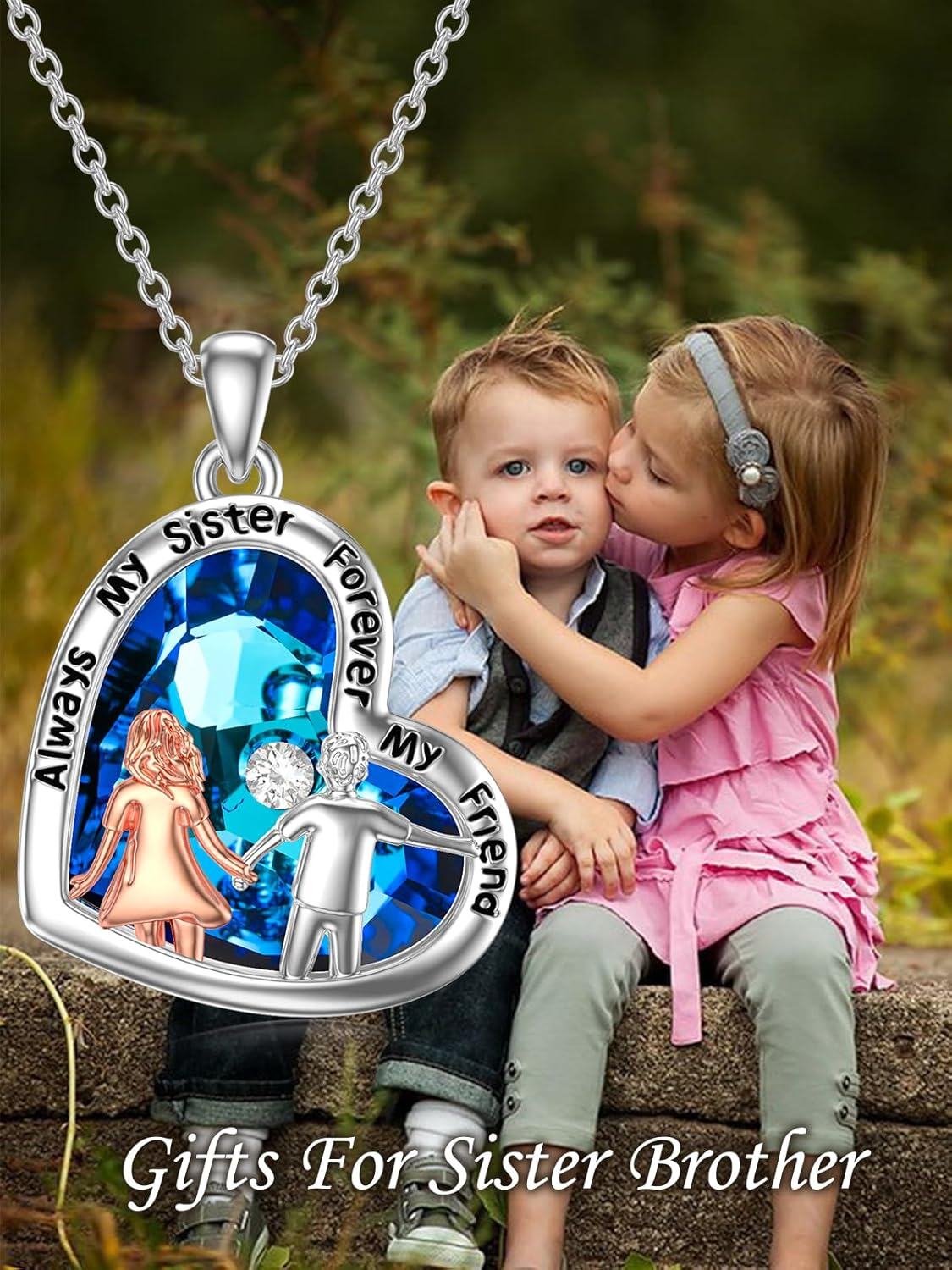 Sterling Silver Crystal Heart Necklace Sister Gift from Brother Sister -0-2