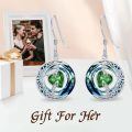 wholesale 925 Sterling Silver Purple Heart & Blue Swarovski Crystals Round Drop Earrings for Women-0-32