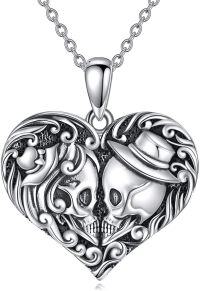 wholesale 925 Sterling Silver Gothic Heart Skull Pendant Necklace Couples Gift for Him Her-Skull Necklace