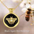 wholesale 925 Sterling Silver Round Black Onyx Honeybee Pendant Necklace with Cubic Zirconia Stone for Women Girls  43mm Diameter Chain Length: Adjustable from 16 to 18 inches-0-2