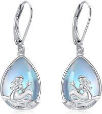 wholesale 925 Sterling Silver Teardrop Mermaid Drop Earrings with Mother of Pearl Stone Gift for Her-moonstone