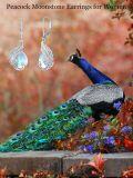 wholesale 925 Sterling Silver Peacock Feather Moonstone Leverback Dangle Drop Earrings for Women-0-4