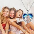wholesale 925 Sterling Silver Heart-Shaped Blue Crystal Pendant Necklace with Angels and Always My Sister Forever my Friend Inscription - Gifts for Sisters/Mom/Daughter-0-1