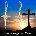 wholesale TOUPOP Citrine Cross Earrings For Women Sterling Silver November Birthstone Earrings Heart Cross Drop Dangle Earrings Jewelry Birthday Anniversary Christmas Gifts For Her Wife Girlfriend Mom -0-3