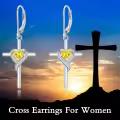 TOUPOP Sterling Silver Citrine Earrings Heart Cross Drop Dangle Jewelry-0-3