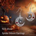 wholesale 925 Sterling Silver Spider Moon Drop Earrings with Red Crystal Accents-0-2