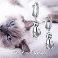 wholesale 925 Sterling Silver Cat Dangle Hoop Earrings Gift for Women Girls-0-5
