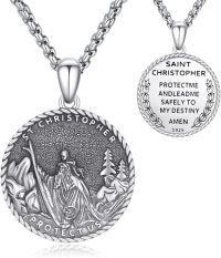 wholesale Sterling Silver Catholic Medal Necklace St Michael Christopher Benedict Virgin Mary Amulet Pendant for Men Women-St Christopher A-St Christopher C
