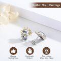 wholesale 925 Sterling Silver Pirate Skull Stud Earrings with Yellow CZ Eyes and Gold Spikes - Gothic  for Men & Women-0-3
